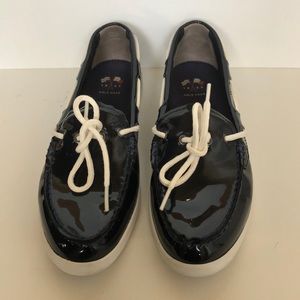 Cole Haan Blue Patent Leather Slip On Boat Shoes
